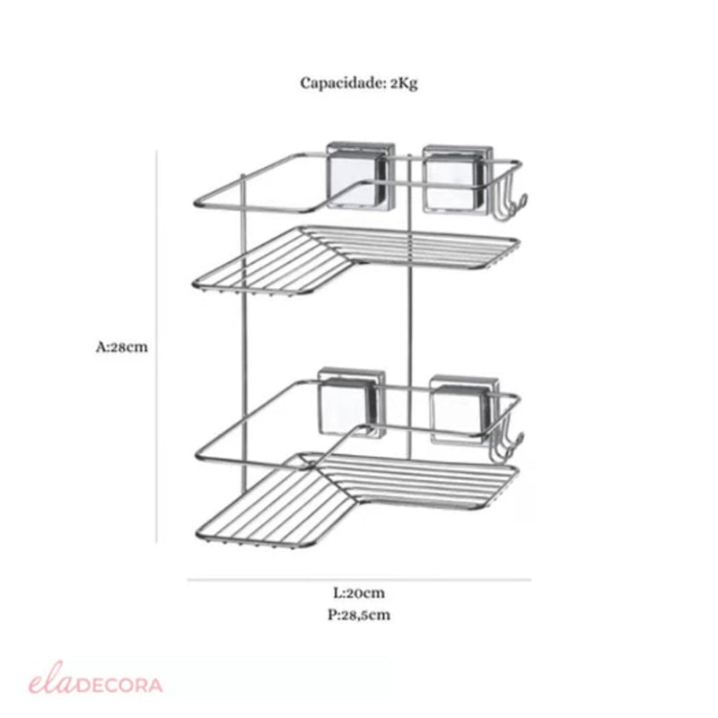 Cantoneira Porta Shampoo Dupla de Canto com Ventosa Cromado